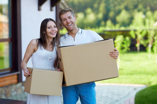 Business preparing for office removals Botanybay with labeled boxes and furniture