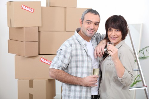 Organized packed storage boxes inside a mobile self storage unit